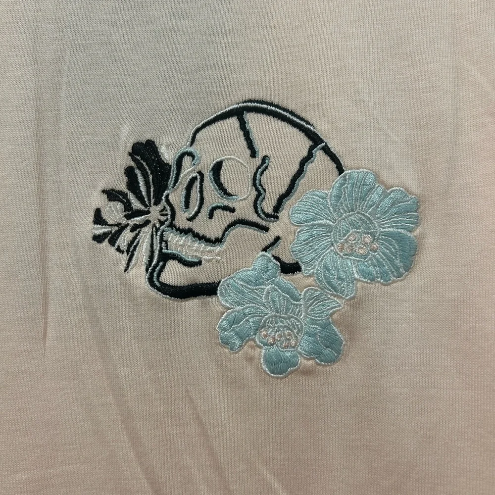 The Kooples 100% Cotton Pink Embroidered Skull T-Shirt Size L - Picture 3 of 9